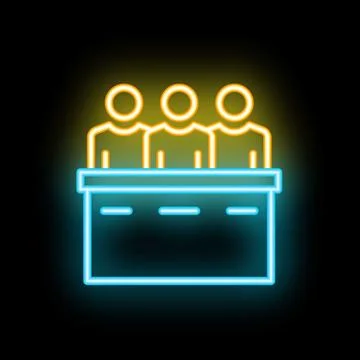 Neon icon of three people standing behind counter Stock Illustration