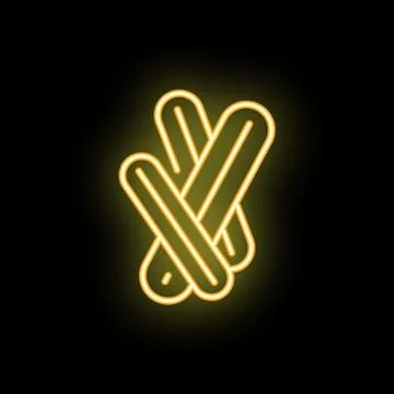 Neon icon of three ski glowing on dark background 库存插图