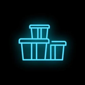 Neon icon of three storage boxes glowing blue on black background 스톡 일러스트