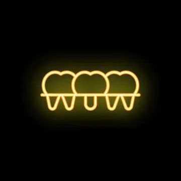 Neon icon of three teeth showing dental bridge procedure 스톡 일러스트