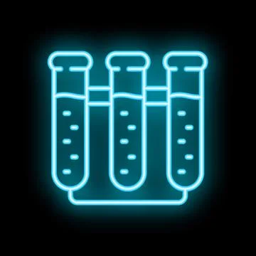 Neon icon of three test tubes holding liquid in a lab Illustrazione stock