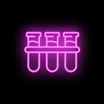 Neon icon of three test tubes in a rack glowing purple Stock Illustration