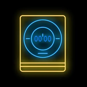 Neon icon of a timer showing 00,00 on a black background Stock Illustration
