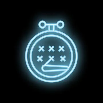 Neon icon of timer showing embroidery hoop with cross stitch pattern Illustrazione stock