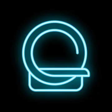 Neon icon of a tomography scan machine glowing blue on black background Stock Illustration