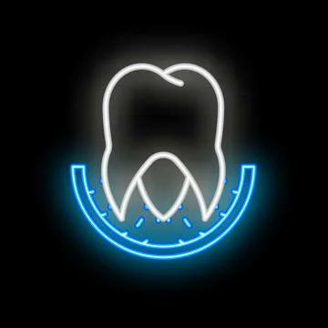 Neon icon of tooth being cleaned with dental floss for stomatology clinic o.. Stock Illustration