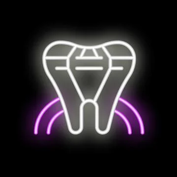 Neon icon of tooth suffering from teeth sensitivity with braces Illustrazione stock