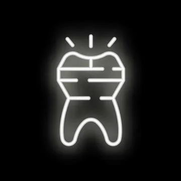 Neon icon of a tooth suffering from tooth sensitivity showing exposed dentin Stock Illustration