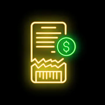 Neon icon of torn contract document symbolizing bankruptcy and financial loss Stock Illustration