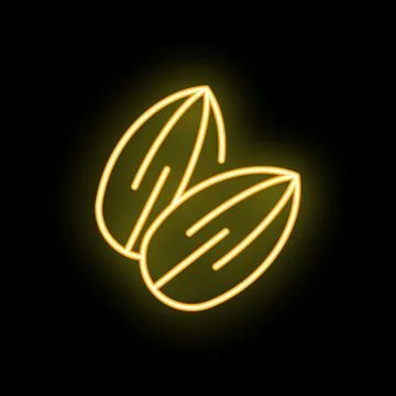 Neon icon of two almonds glowing on black background Stock Illustration