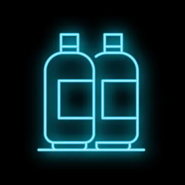 Neon icon of two bottles standing on shelf glowing on black background Stock Illustration