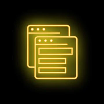 Neon icon of two browser windows displaying online forms for user input Stock Illustration