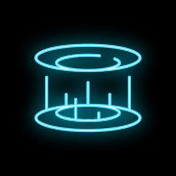 Neon icon of two circles connected by lines representing teleportation proces Stock Illustration