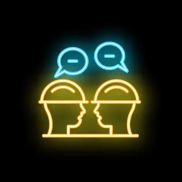 Neon icon of two construction workers talking and discussing a project Stock Illustration