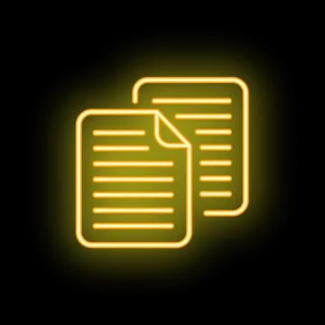 Neon icon of two documents with curved corner on black background Stock Illustration