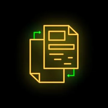 Neon icon of two documents exchanging data flow Stock Illustration