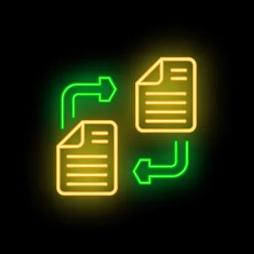 Neon icon of two documents exchanging showing data transfer Stockillustratie