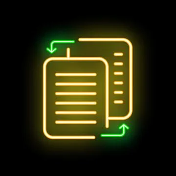 Neon icon of two documents exchanging data with up and down arrows Stock Illustration