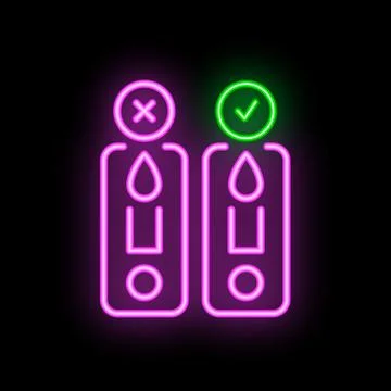 Neon icon of two express tests showing positive and negative results Stock Illustration
