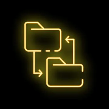 Neon icon of two folders exchanging data in a continuous flow Stock Illustration