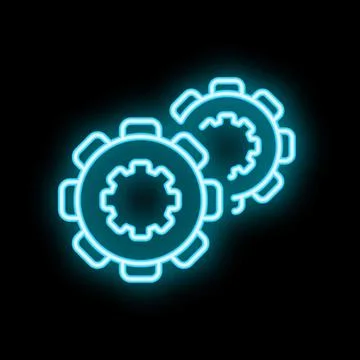 Neon icon of two gears interlocking representing teamwork Stock Illustration