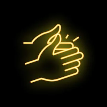 Neon icon of two hands clapping representing applause Stock Illustration