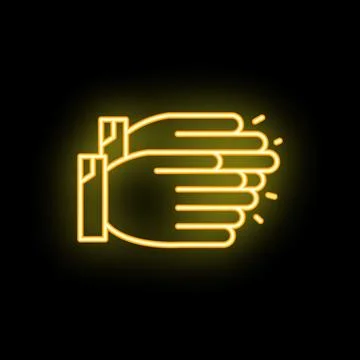 Neon icon of two hands clapping on black background Illustrazione stock