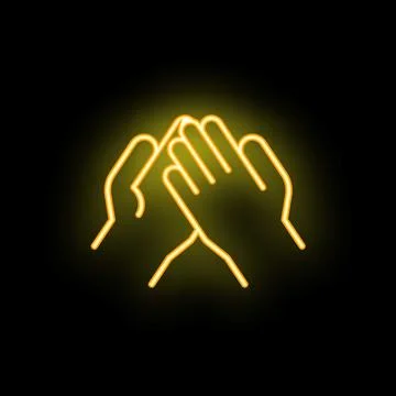 Neon icon of two hands clapping representing applause Stock Illustration