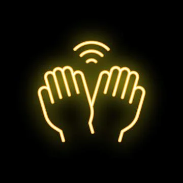 Neon icon of two hands clapping with sound waves Stock Illustration