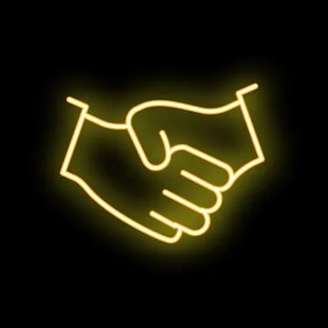 Neon icon of two hands shaking in greeting Stock Illustration