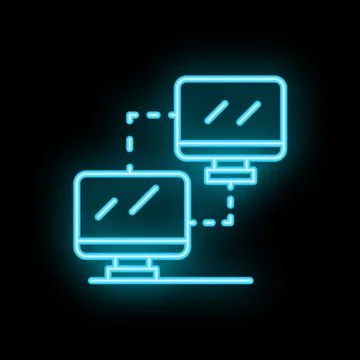 Neon icon of two monitors connected representing network sharing Stock Illustration