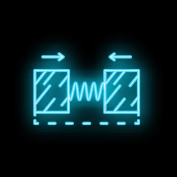Neon icon of two objects interacting through a force represented by a wavy li Stock Illustration