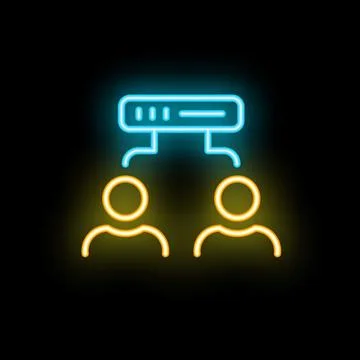 Neon icon of two people sharing data server Stock Illustration