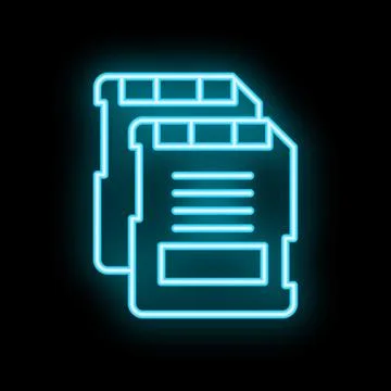 Neon icon of two sd memory cards glowing on black background Illustrazione stock