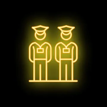 Neon icon of two security guards standing guarding entrance 스톡 일러스트