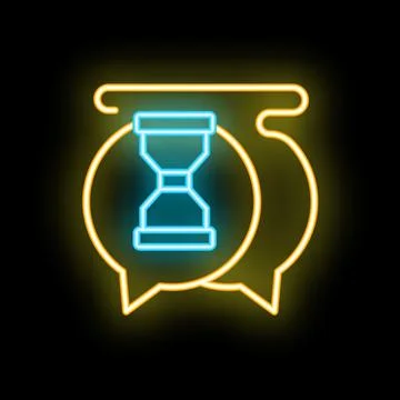 Neon icon of two speech bubbles discussing time management Stock Illustration