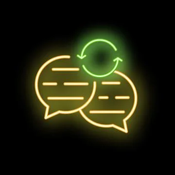 Neon icon of two speech bubbles exchanging messages with arrows Stock Illustration