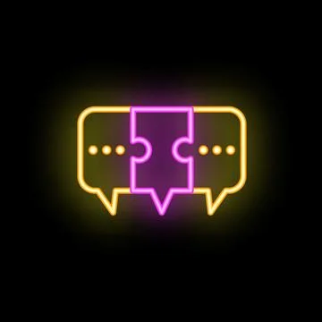 Neon icon of two speech bubbles communicating through puzzle piece Illustrazione stock