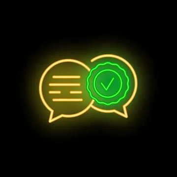 Neon icon of two speech bubbles showing validation of a message Stock Illustration