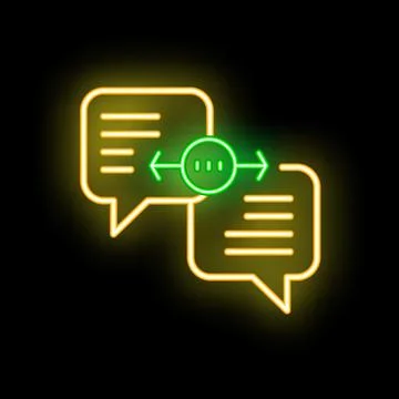 Neon icon of two speech bubbles exchanging messages representing communicatio Stock Illustration