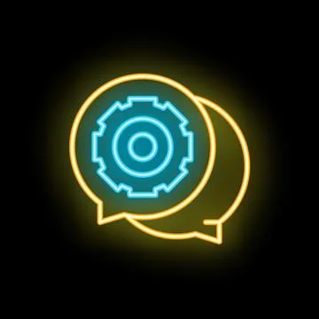 Neon icon of two speech bubbles communicating about technical support Stock Illustration