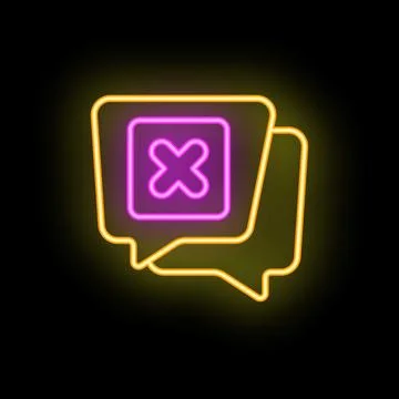 Neon icon of two speech bubbles with delete symbol for dark mode Stock Illustration