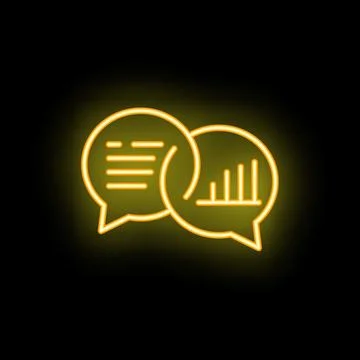 Neon icon of two speech bubbles discussing business growth with bar graph Stock Illustration
