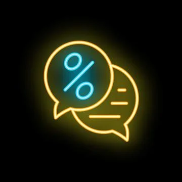 Neon icon of two speech bubbles discussing percentage, e commerce concept Stock Illustration