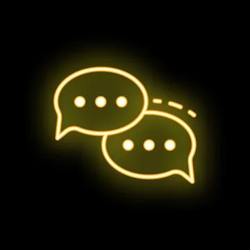 Neon icon of two speech bubbles exchanging messages on black background Stock Illustration