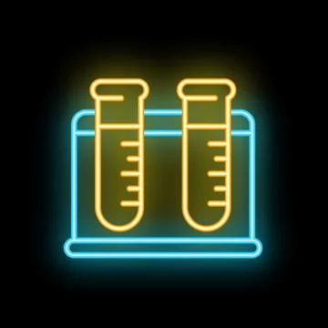 Neon icon of two test tubes in a laboratory setting Stock Illustration