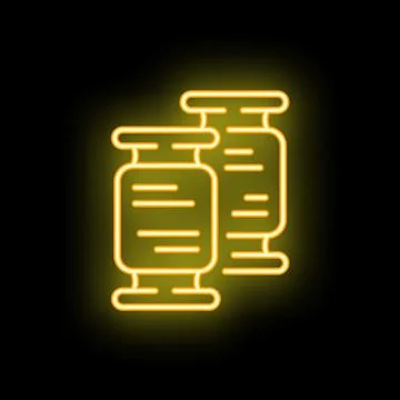 Neon icon of two thread spool on black background Stock Illustration