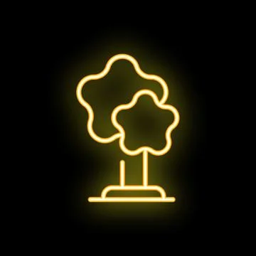 Neon icon of two trees growing together on black background Stock Illustration