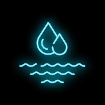 Neon icon of two water drops falling over water waves Ilustração Stock