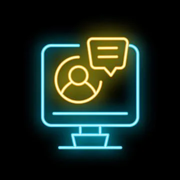 Neon icon of user account communicating on computer screen Stock Illustration